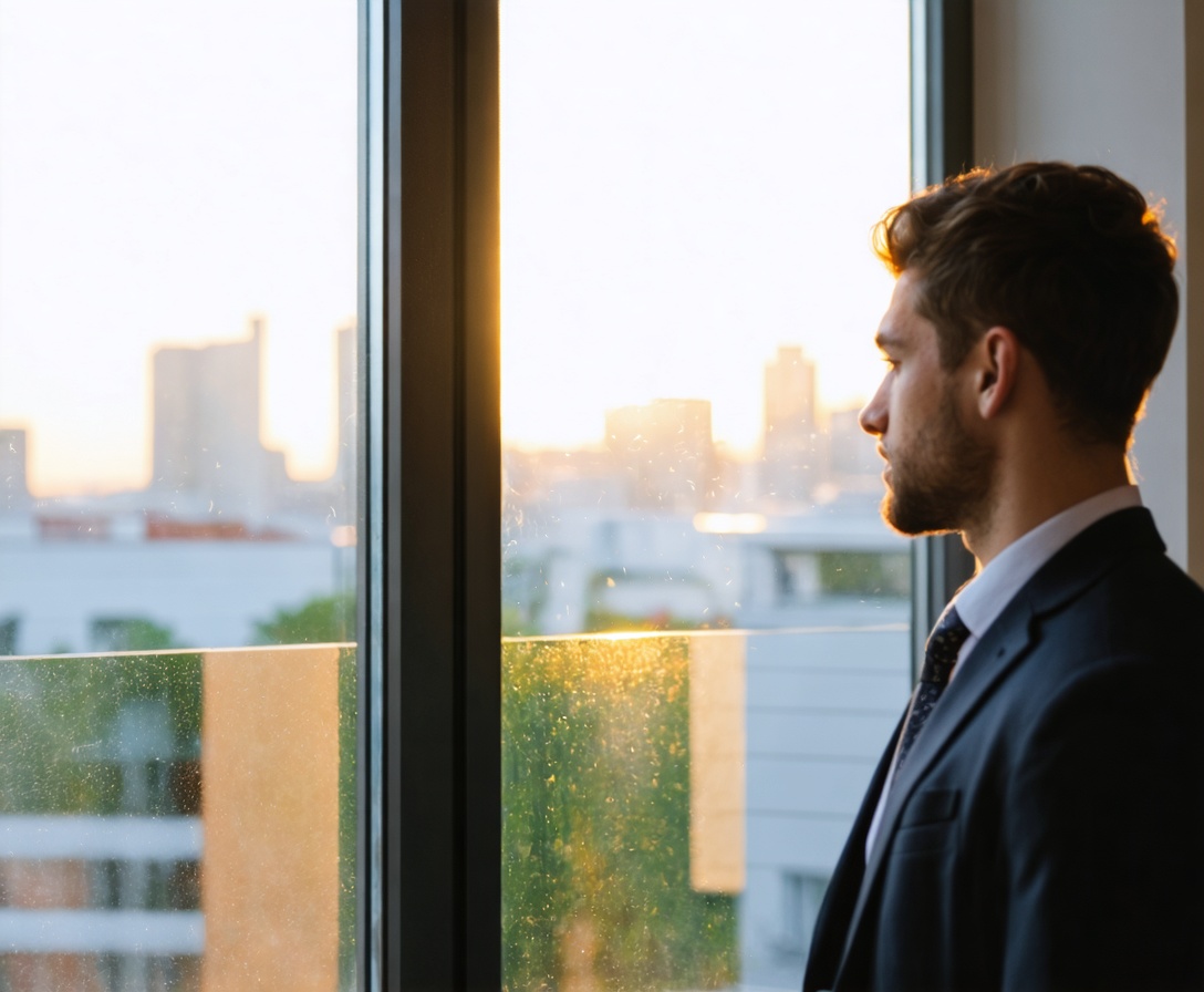 Podnikateľ sleduje rastúci graf na obrazovke v modernej kancelárii v centre Bratislavy