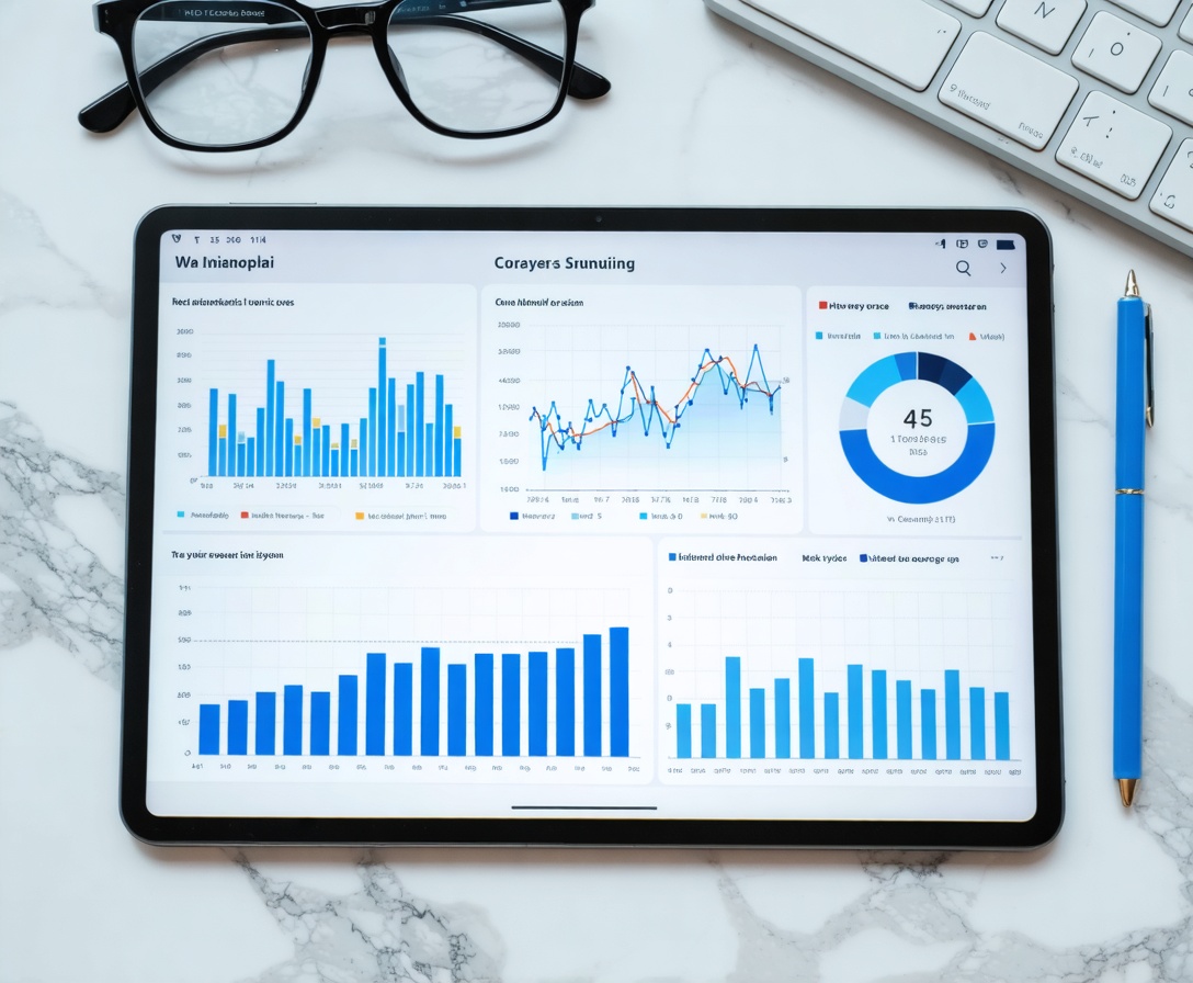 Profesionálne strategické plánovanie s tabletom a detailnými finančnými analýzami v modernom prostredí našej bratislavskej kancelárie